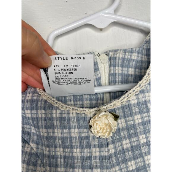 Vintage Lil Byer Plaid Romper Tie Back Size 3T Made in USA Blue White - Picture 5 of 8